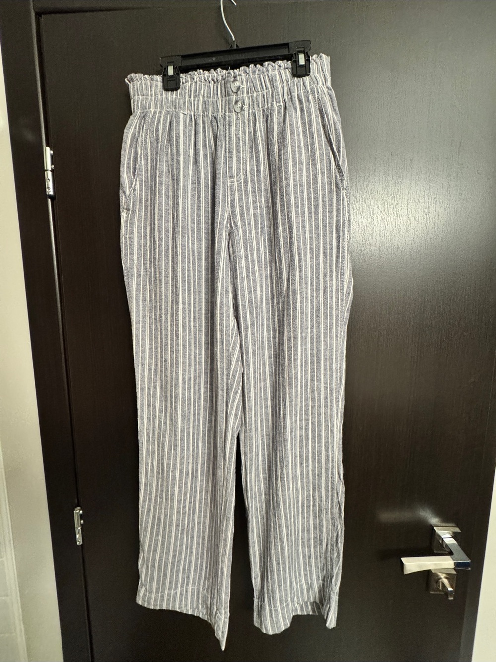 Briggs Blue & White Striped Paperbag Waist Wide Leg Pants Size S
